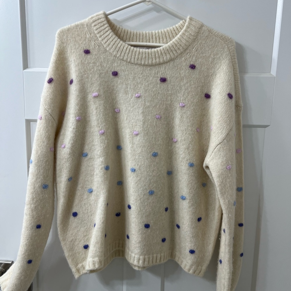 LOFT Ivory Polka Dot Textured Knit Pullover